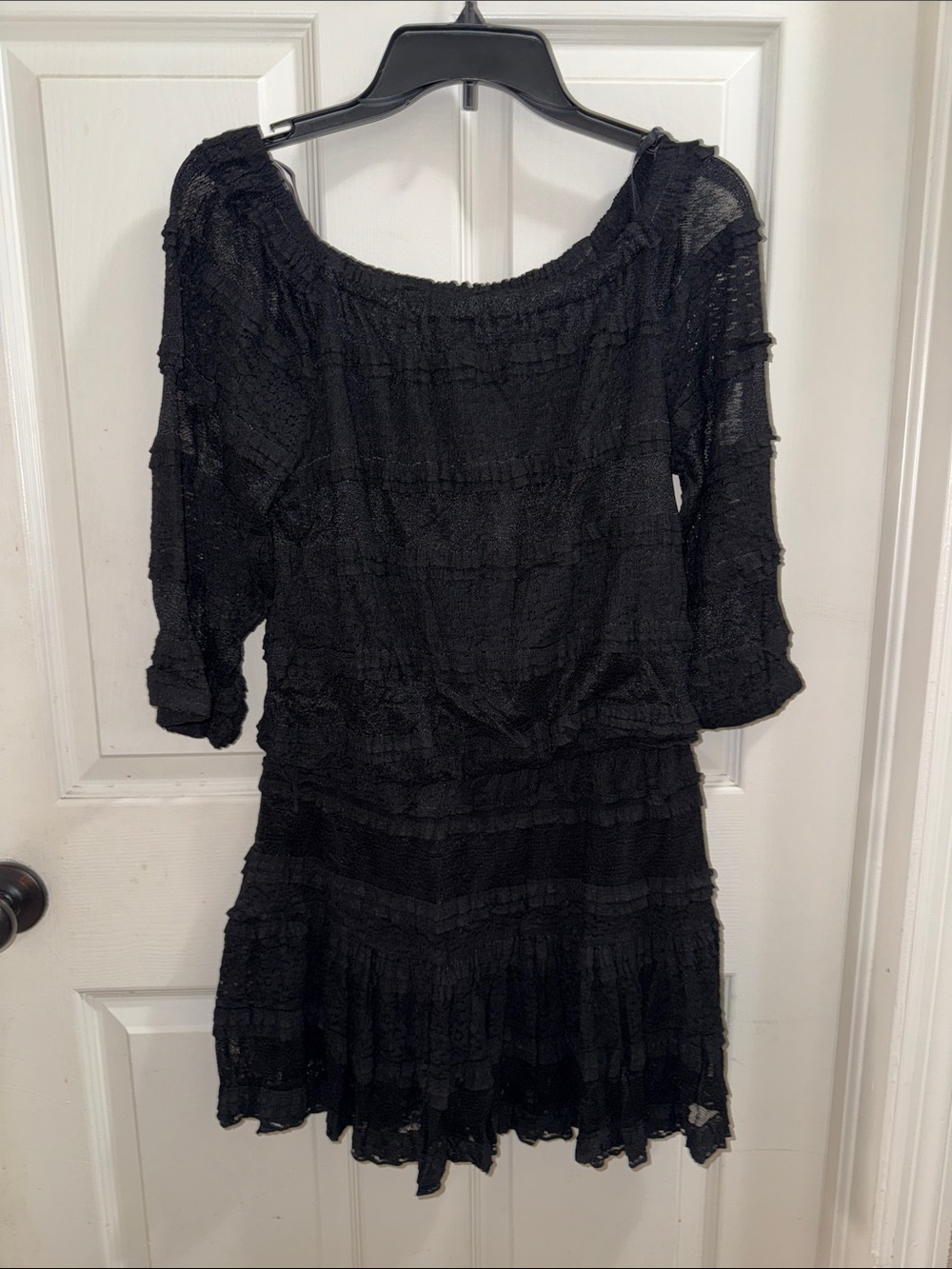 Candie's Black 3/4 Sleeve Lined Lace Dress